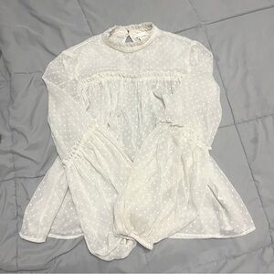 Small White Kawaii Coquette Lolita Blouse with Polka Dots